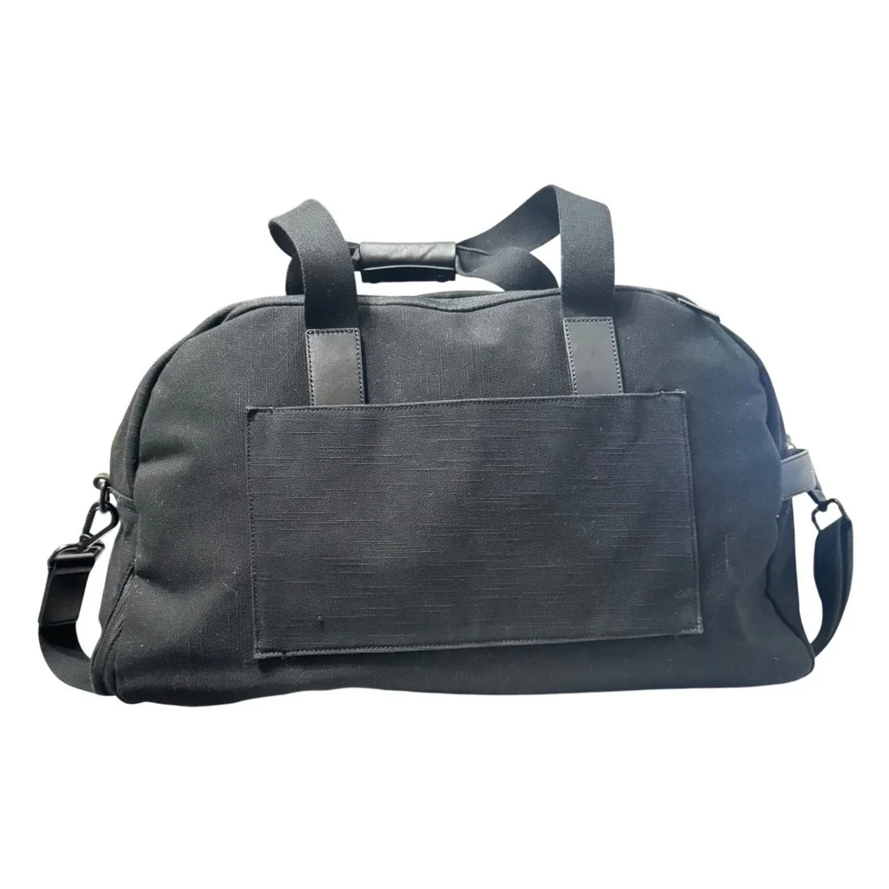 Away Black Canvas Weekender Carry-on Duffle Bag Leather Trim Trolley Sleeve OS